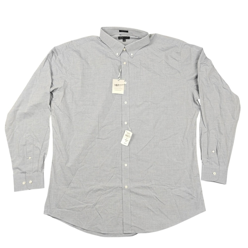 Neiman Marcus Dress Shirt Mens 18 36/37 Blue Slim Fit Long Sleeve Button Down